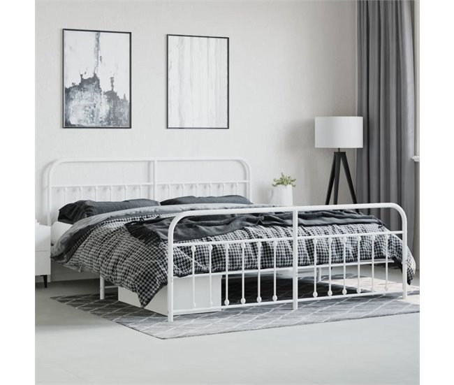 Conforama Estructura Cama Metal Con Cabecero Y Pie Cama Blanco 193x203 Cm Con Cabecero Y Pie De Cama