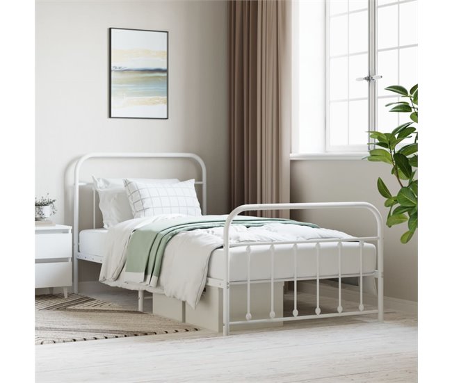 Conforama Estructura Cama Metal Con Cabecero Y Pie Cama Blanca 107x203 Cm Con Cabecero Y Pie De Cama