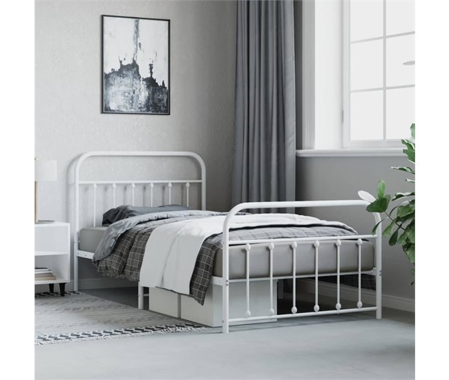 Conforama Estructura Cama Metal Con Cabecero Y Pie Cama Blanca 107x203 Cm Con Cabecero Y Pie De Cama