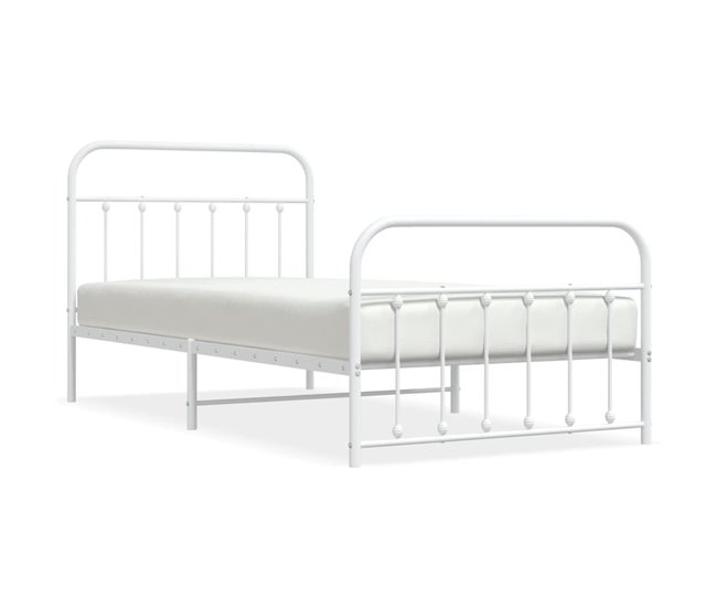 Conforama Estructura cama metal con cabecero y pie cama blanca 107x203 cm con cabecero y pie de cama