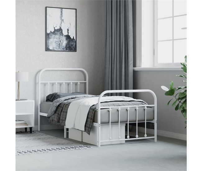Conforama Estructura Cama Metal Con Cabecero Y Pie Cama Blanca 90x200 Cm Con Cabecero Y Pie De Cama