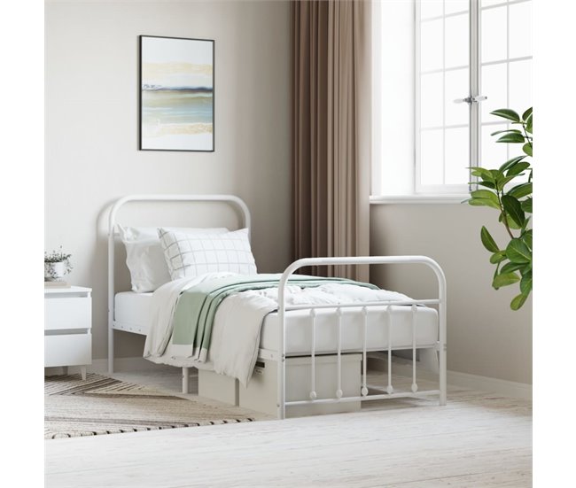 Conforama Estructura Cama Metal Con Cabecero Y Pie Cama Blanca 90x190 Cm Con Cabecero Y Pie De Cama