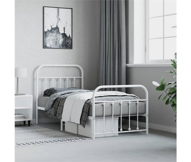 Conforama Estructura Cama Metal Con Cabecero Y Pie Cama Blanca 90x190 Cm Con Cabecero Y Pie De Cama