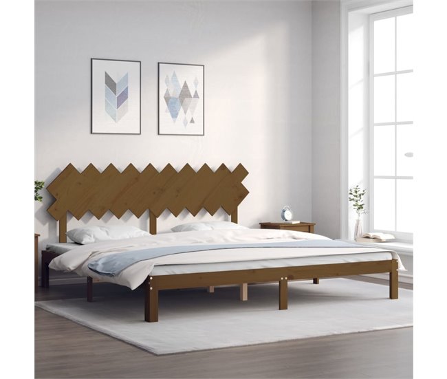 Conforama Estructura Cama Y Cabecero Madera Maciza Marrón Miel 200x200 Cm