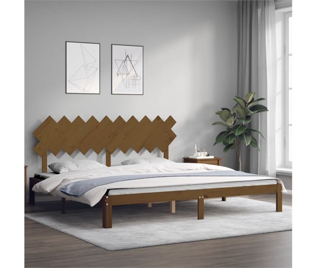 Conforama Estructura Cama Y Cabecero Madera Maciza Marrón Miel 200x200 Cm