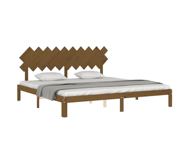 Conforama Estructura Cama Y Cabecero Madera Maciza Marrón Miel 200x200 Cm