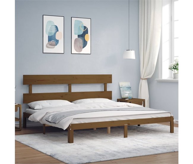 Conforama Estructura Cama Y Cabecero Madera Maciza Marrón Miel 200x200 Cm Con Cabecero