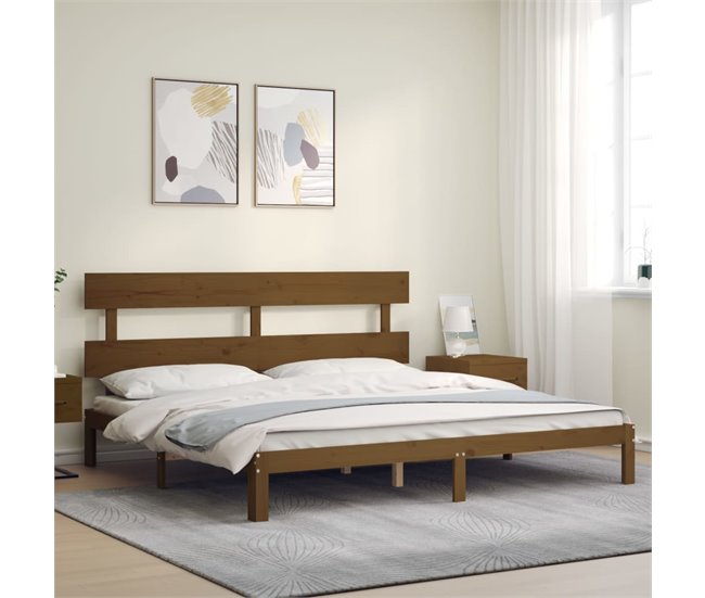 Conforama Estructura Cama Y Cabecero Madera Maciza Marrón Miel 200x200 Cm Con Cabecero