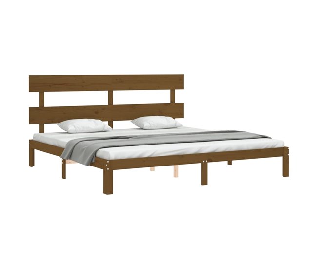 Conforama Estructura Cama Y Cabecero Madera Maciza Marrón Miel 200x200 Cm Con Cabecero