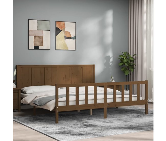Conforama Estructura Cama Y Cabecero Madera Maciza Marrón Miel 200x200 Cm