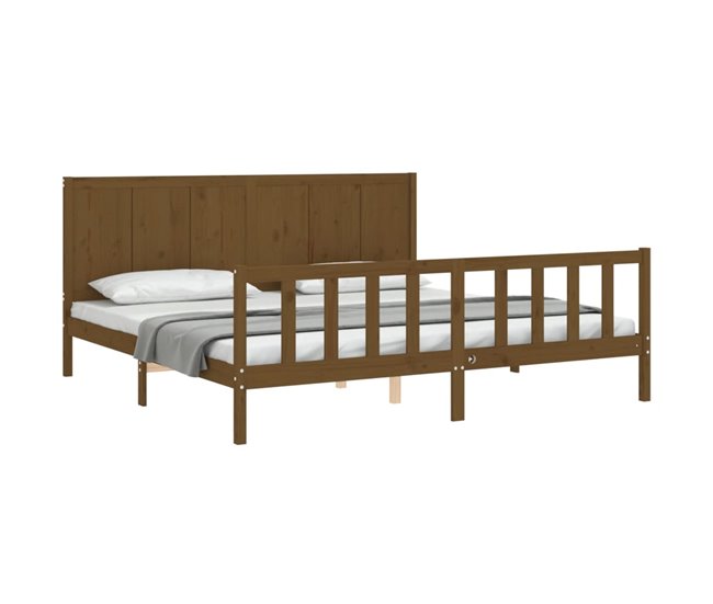Conforama Estructura Cama Y Cabecero Madera Maciza Marrón Miel 200x200 Cm