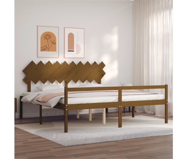 Conforama Estructura Cama Y Cabecero Madera Maciza Marrón Miel 200x200 Cm
