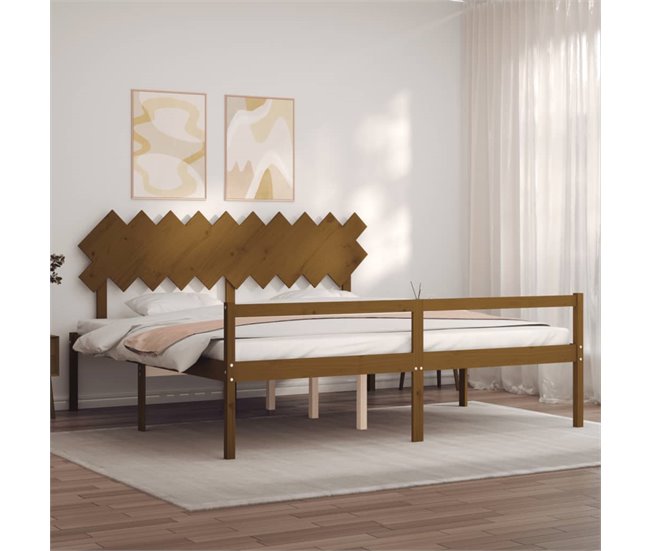 Conforama Estructura Cama Y Cabecero Madera Maciza Marrón Miel 200x200 Cm
