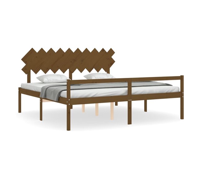 Conforama Estructura Cama Y Cabecero Madera Maciza Marrón Miel 200x200 Cm