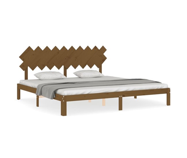 Conforama Estructura cama y cabecero madera maciza marrón miel 200x200 cm