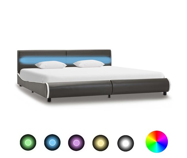 Conforama Estructura Cama Y LED Cuero Sintético Gris Antracita 180x200 Cm