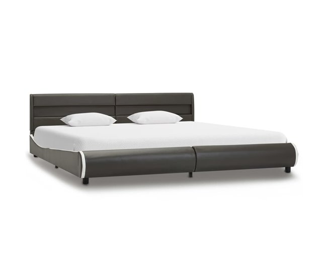 Conforama Estructura cama y LED cuero sintético gris antracita 180x200 cm