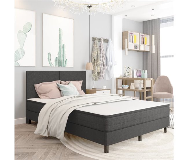 Conforama Estructura De Cama Box Spring Tela Gris 180x200 Cm