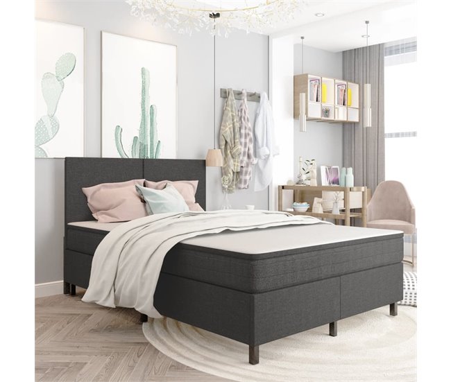 Conforama Estructura De Cama Box Spring Tela Gris 180x200 Cm