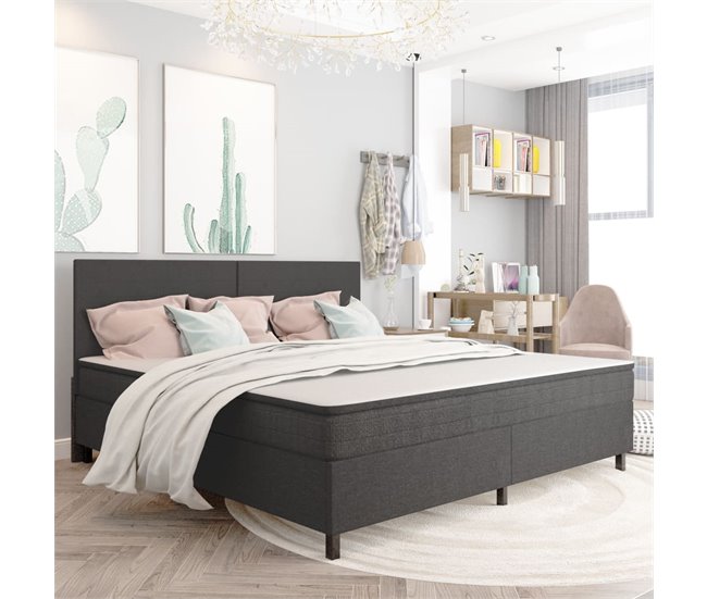 Conforama Estructura De Cama Box Spring Tela Gris 200x200 Cm