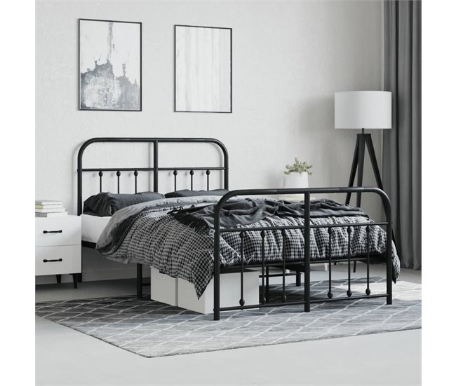 Conforama Estructura De Cama Cabecero Y Pie De Cama Metal Negro 120x200cm Con Cabecero Y Pie De Cama