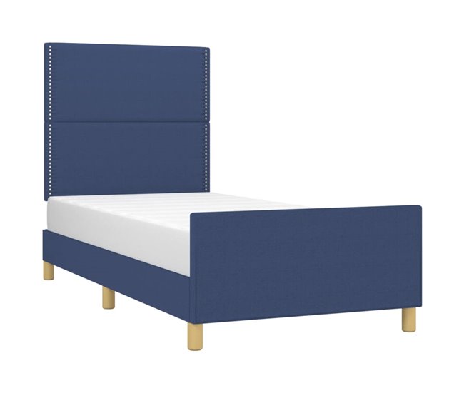 Conforama Estructura De Cama Con Cabecero De Tela Azul 100x200 Cm Liso Con Clavos