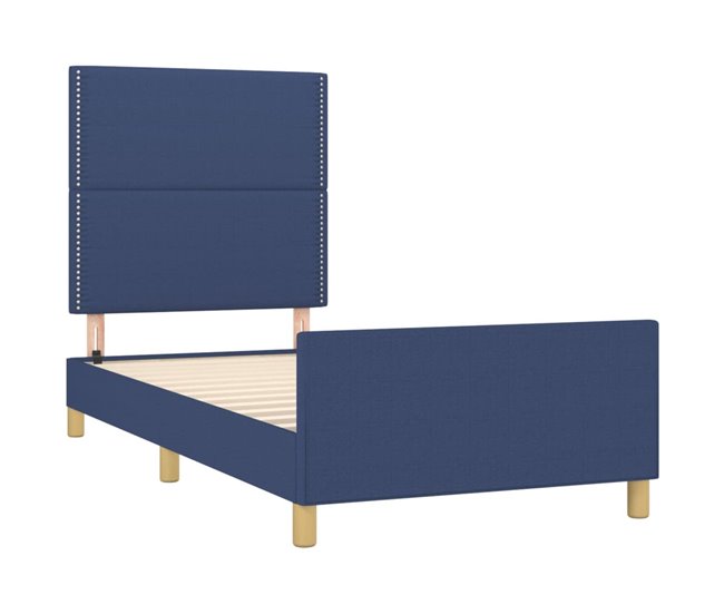 Conforama Estructura De Cama Con Cabecero De Tela Azul 100x200 Cm Liso Con Clavos
