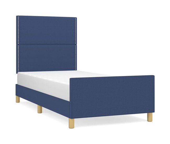 Conforama Estructura de cama con cabecero de tela azul 100x200 cm Liso con clavos