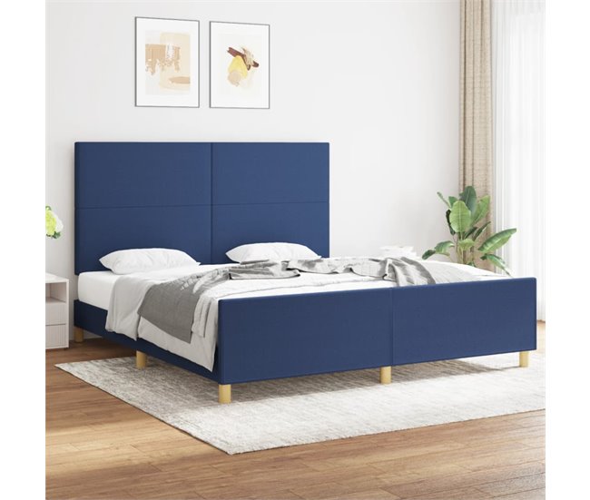 Conforama Estructura De Cama Con Cabecero De Tela Azul 180x200 Cm Diseño Plano