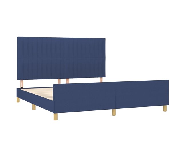 Conforama Estructura De Cama Con Cabecero De Tela Azul 180x200 Cm Rayas Verticales
