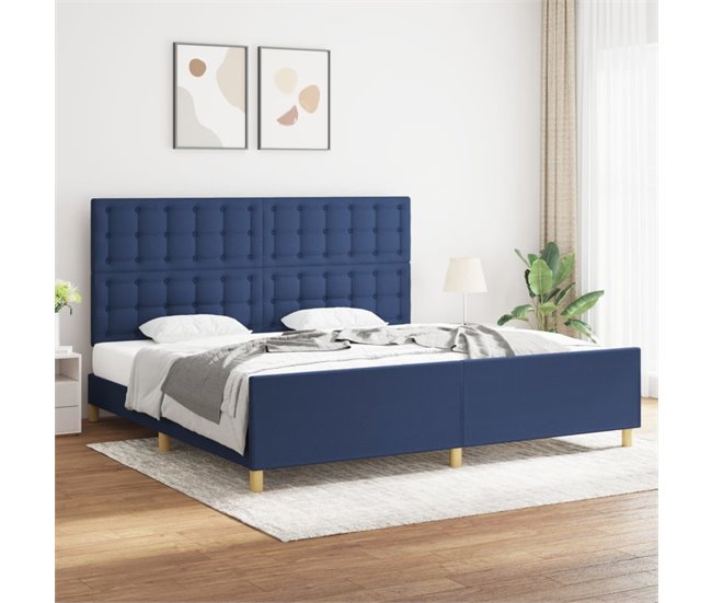 Conforama Estructura De Cama Con Cabecero De Tela Azul 200x200 Cm Botones