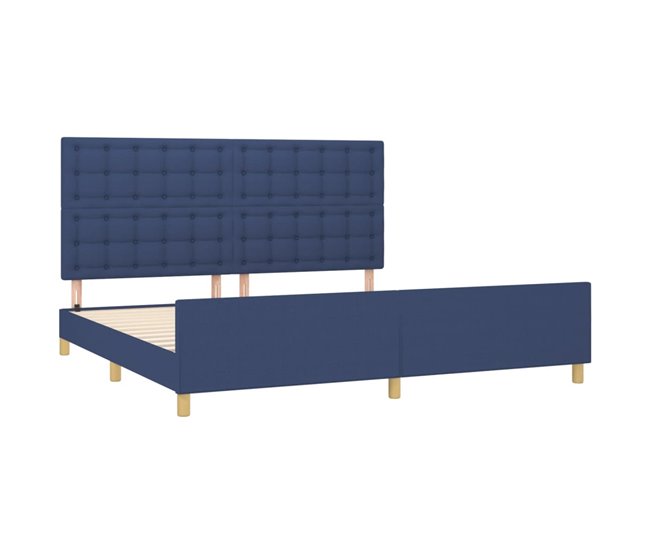 Conforama Estructura De Cama Con Cabecero De Tela Azul 200x200 Cm Botones