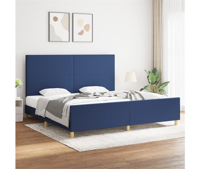Conforama Estructura De Cama Con Cabecero De Tela Azul 200x200 Cm Diseño Plano