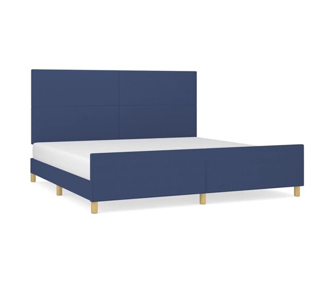 Conforama Estructura de cama con cabecero de tela azul 200x200 cm Diseño plano