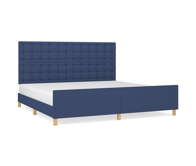 Conforama Estructura de cama con cabecero de tela azul 200x200 cm Botones