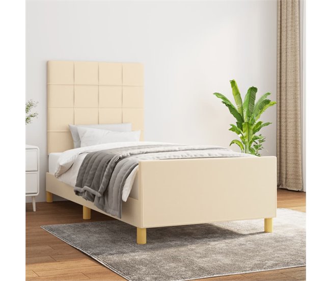 Conforama Estructura De Cama Con Cabecero De Tela Color Crema 90x190 Cm Bloques Con Cuadros
