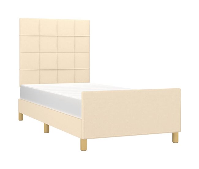 Conforama Estructura De Cama Con Cabecero De Tela Color Crema 90x190 Cm Bloques Con Cuadros