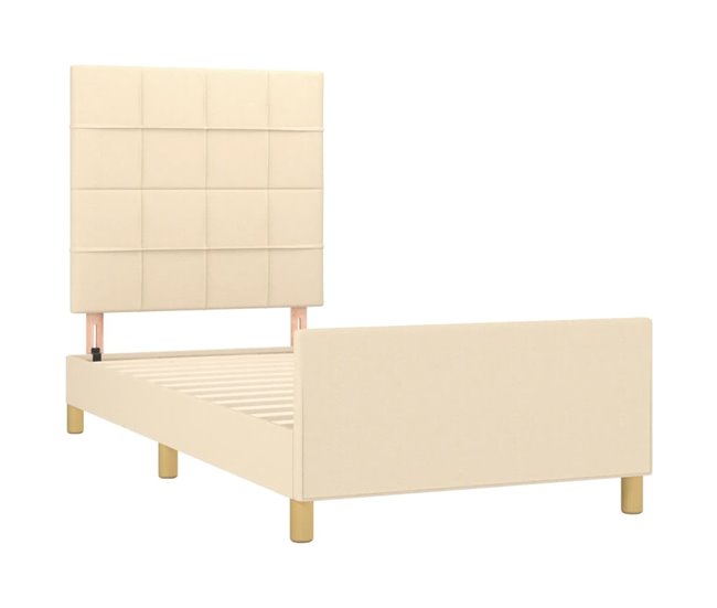 Conforama Estructura De Cama Con Cabecero De Tela Color Crema 90x190 Cm Bloques Con Cuadros