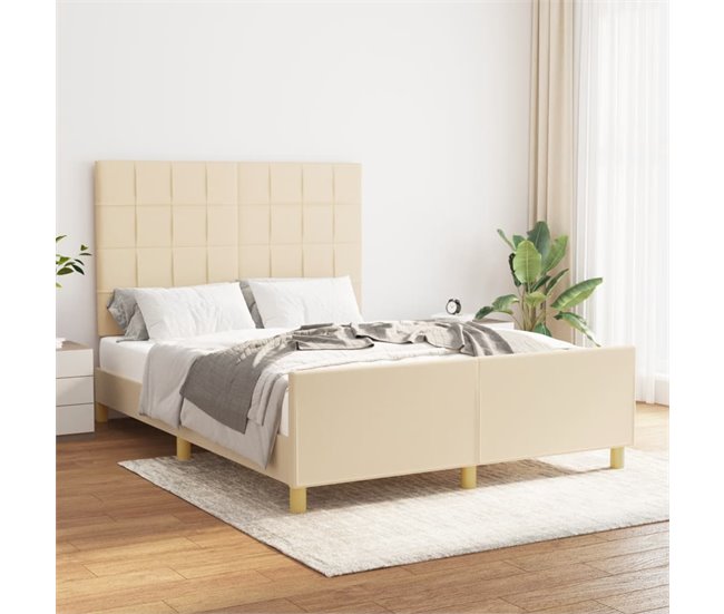 Conforama Estructura De Cama Con Cabecero De Tela Color Crema 140x200 Cm Bloques Con Cuadros