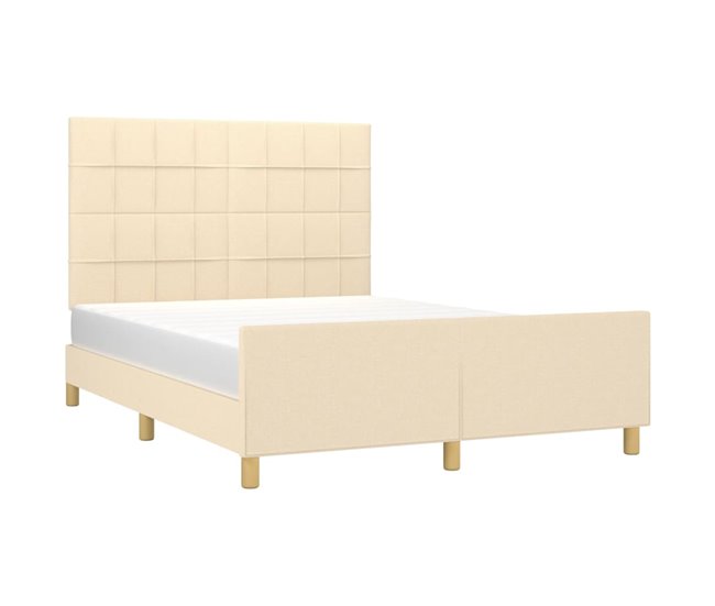 Conforama Estructura De Cama Con Cabecero De Tela Color Crema 140x200 Cm Bloques Con Cuadros