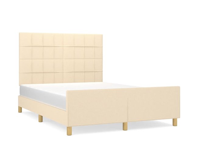 Conforama Estructura de cama con cabecero de tela color crema 140x200 cm Bloques con cuadros