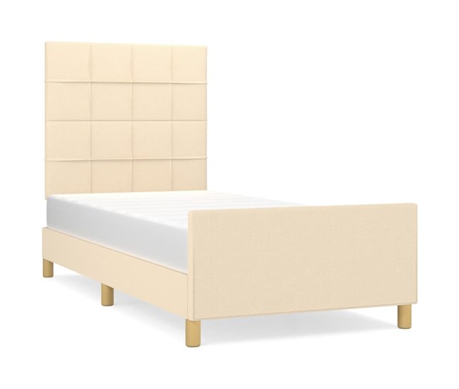 Conforama Estructura de cama con cabecero de tela color crema 90x190 cm Bloques con cuadros