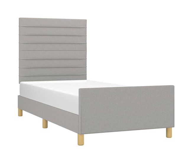 Conforama Estructura De Cama Con Cabecero De Tela Gris Claro 90x200 Cm Rayas Horizontales