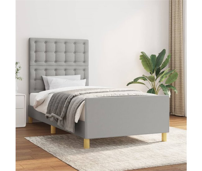 Conforama Estructura De Cama Con Cabecero De Tela Gris Claro 80x200 Cm Botones