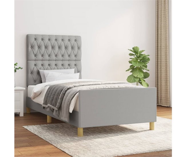 Conforama Estructura De Cama Con Cabecero De Tela Gris Claro 90x190 Cm Diseño De Botones