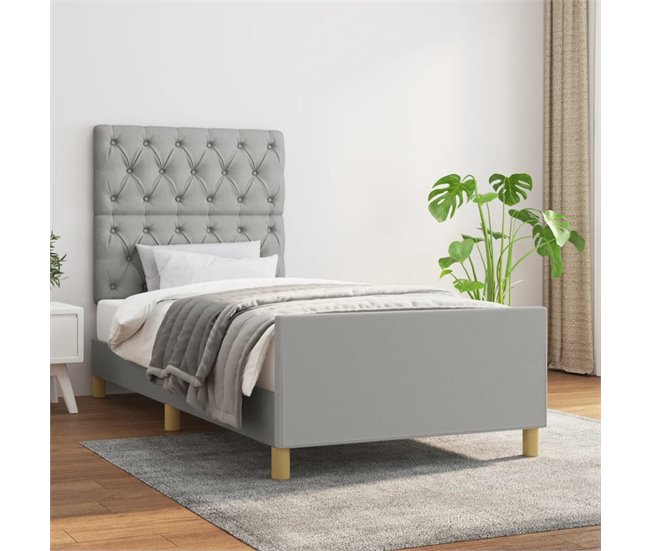Conforama Estructura De Cama Con Cabecero De Tela Gris Claro 80x200 Cm Diseño De Botones
