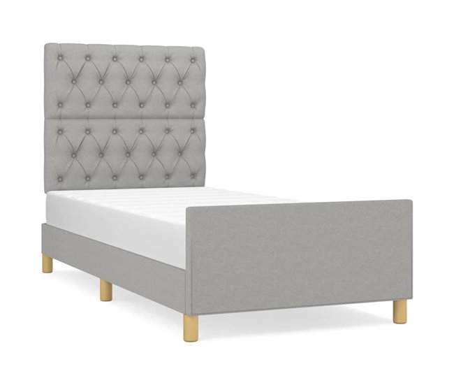 Conforama Estructura de cama con cabecero de tela gris claro 80x200 cm Diseño de botones