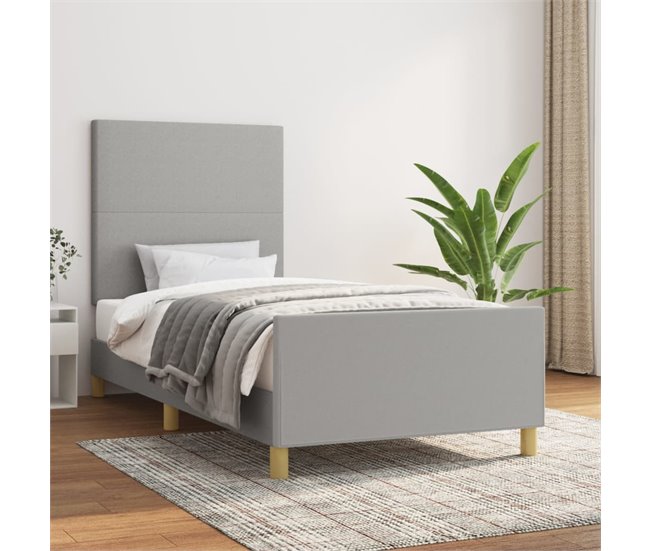 Conforama Estructura De Cama Con Cabecero De Tela Gris Claro 80x200 Cm Diseño Plano