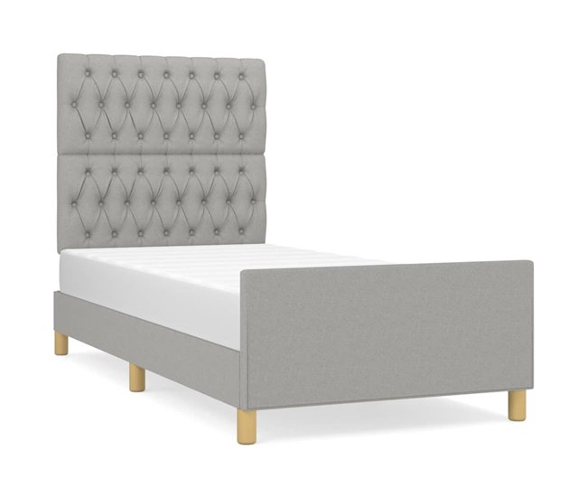 Conforama Estructura de cama con cabecero de tela gris claro 100x200 cm Diseño de botones