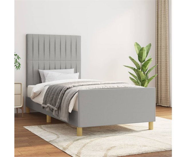 Conforama Estructura De Cama Con Cabecero De Tela Gris Claro 80x200 Cm Rayas Verticales
